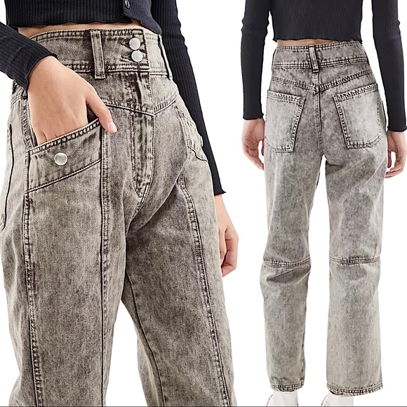 Urban Outfitters Denim - Urban Outfitters BDG Sofia Yoke High Waisted Straight Leg Jeans Black Acid Wash